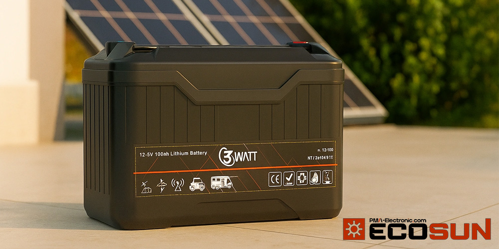 باتری 12 ولت 100 آمپر لیتیومی برند تری وات مدل Three Watt WT‑1281000‑LT